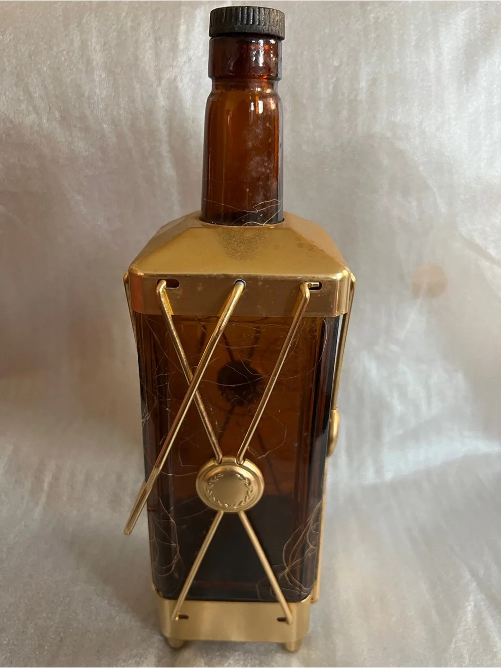 Vintage 1950s Swiss Harmony Musical Bottle Decanter gold-tone Cage Works Chicago